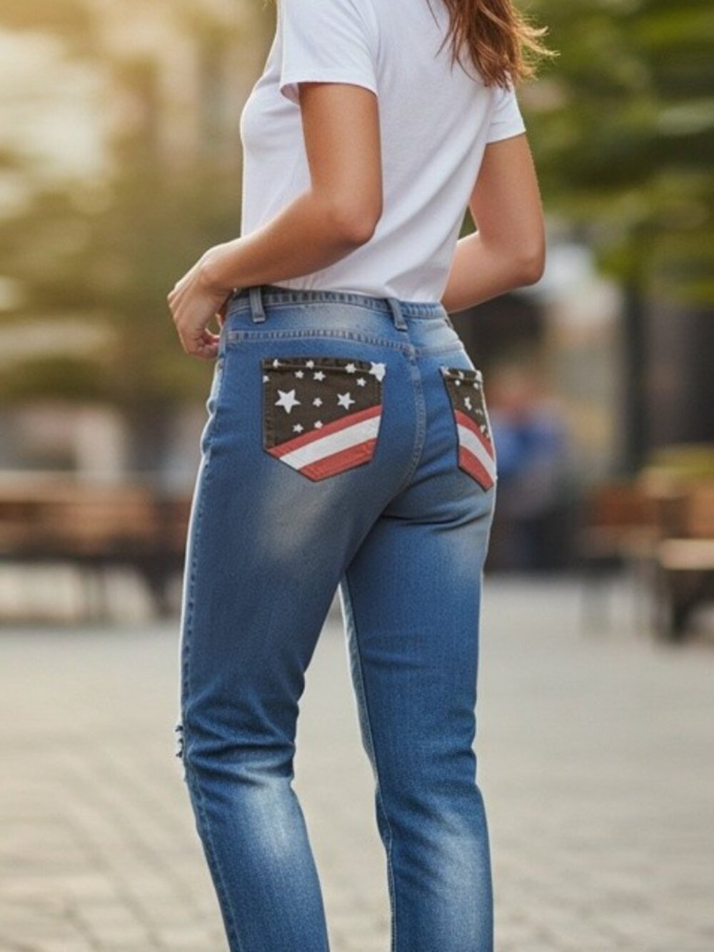 Sheilay Patriotic Straight-Leg Blue Denim Jeans
